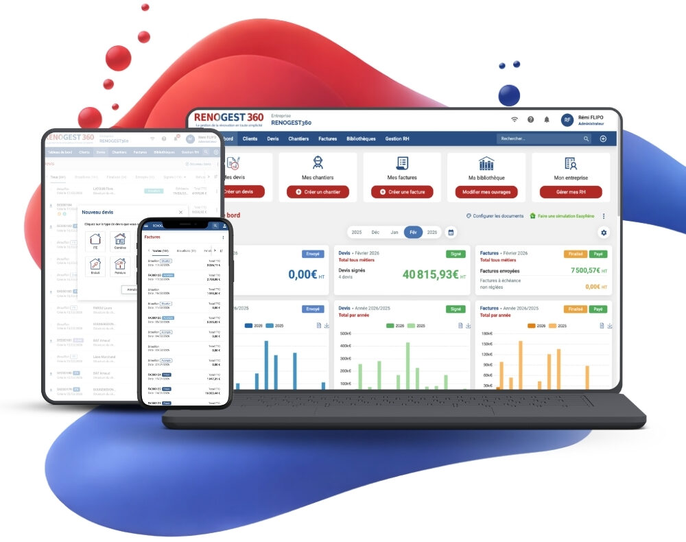 Vues d'écrans avec logiciel RENOGEST360