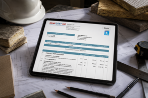Tablette avec devis sur plan de travail d'artisan